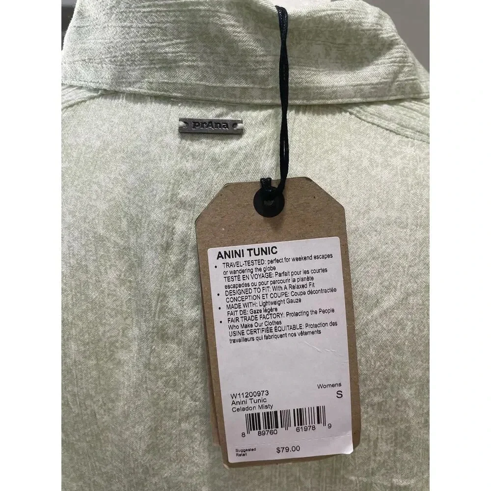 prAna Women's Anini Tunic Top Swim Coverup Celadon Misty Size Small